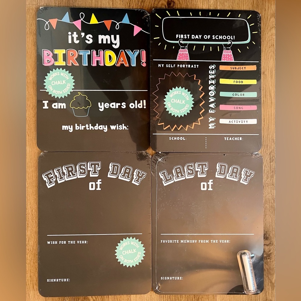 NEW Milestone Chalkboards (set of 4) with Chalk - Birthday, First Day of School